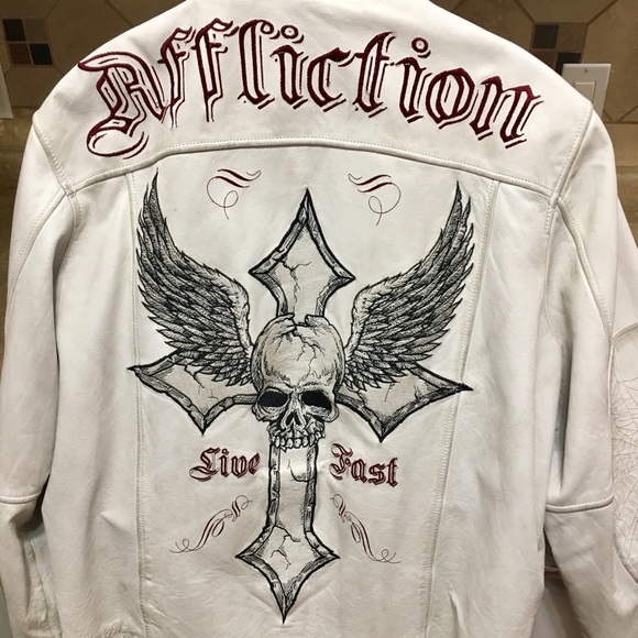 affliction white leather jacket